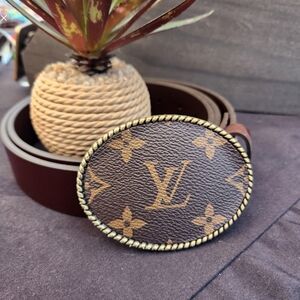 Upcycled Designer Monogram Belt Buckle. Belts Sold on AMAZON!!